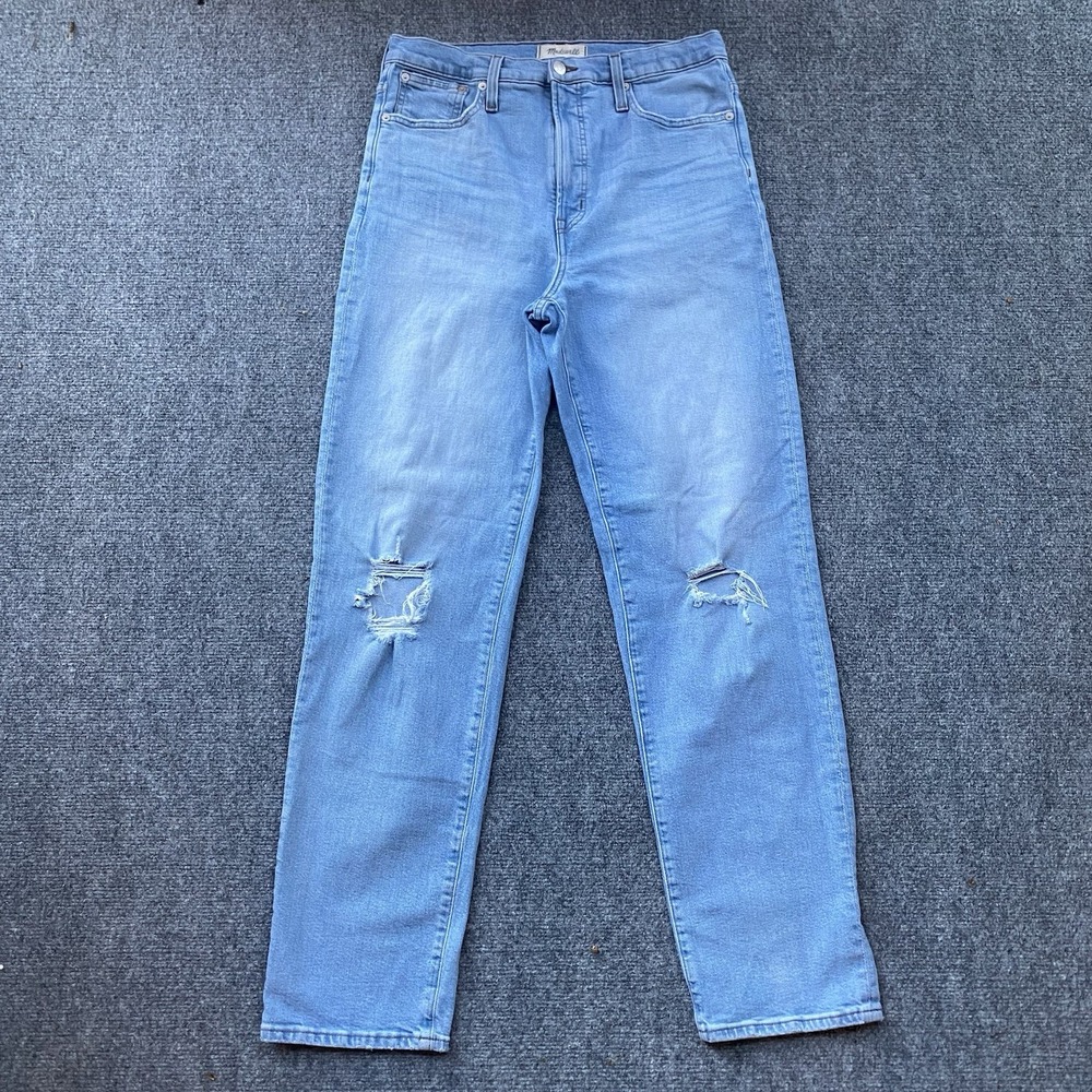 Madewell The Perfect Vintage Straight Jeans Women Size 30T Blue Distressed